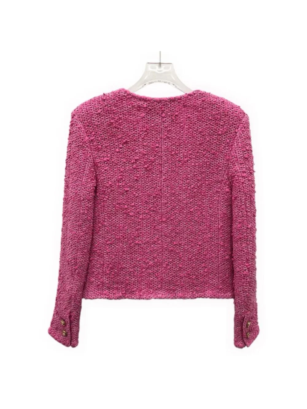 Chanel Rose Pink Cotton Tweed V-Neck Jacket